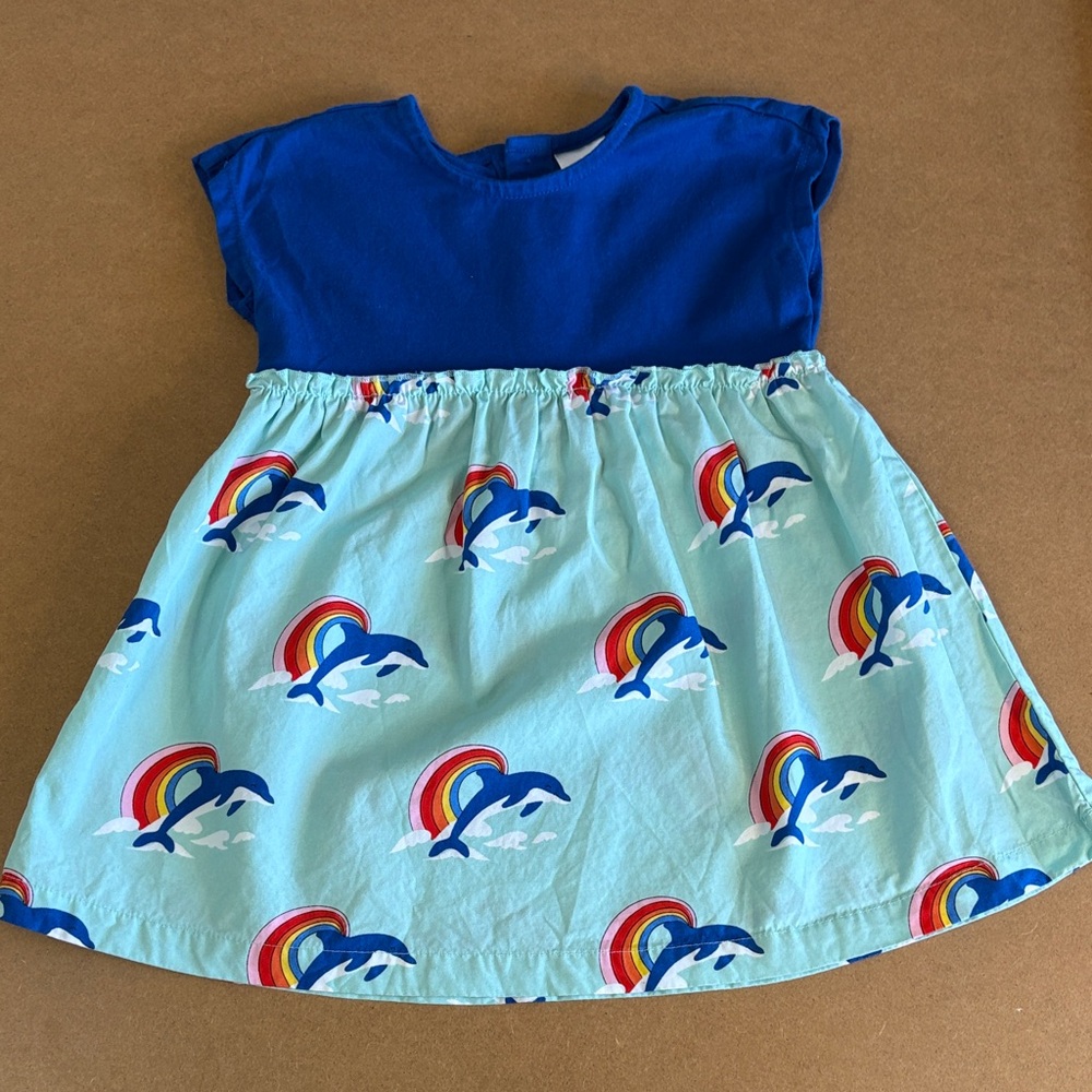 Hannah Andersson Girls Dress Dolphin Print Blue Organic Cotton Summer Toddler 2T